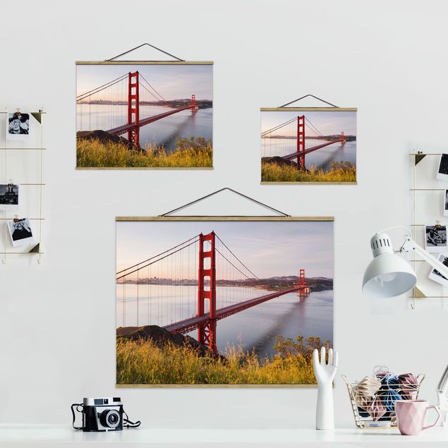 Stoffen schilderij met posterlijst Golden Gate Bridge In San Francisco