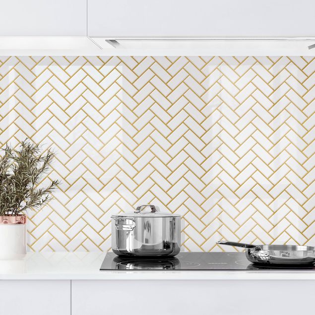 Achterwand voor keuken tegelmotief Fish Bone Tiles - Whitish Gold