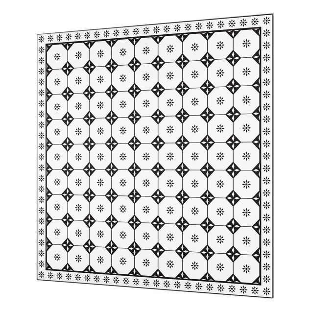 Spatscherm keuken Geometrical Tiles Cottage Black And White With Border