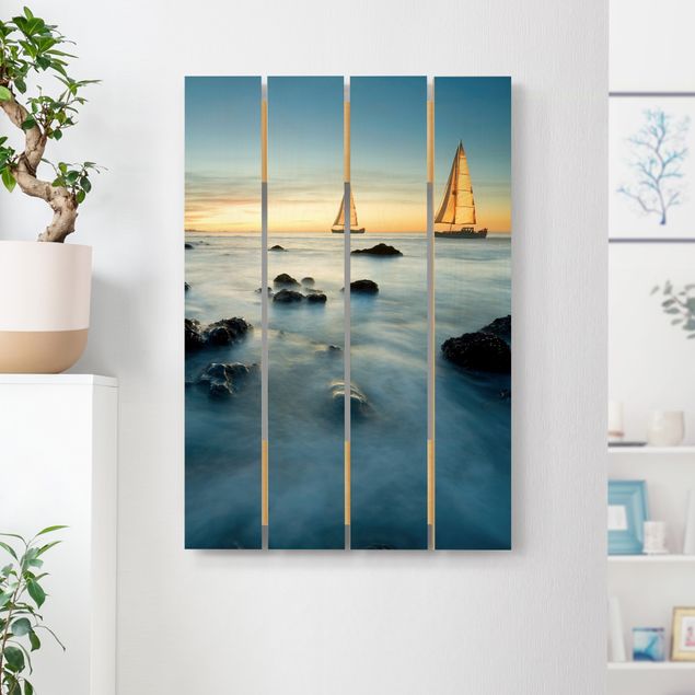 Houten schilderijen op plank Sailboats On the Ocean