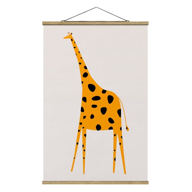Stoffen schilderij met posterlijst Yellow Giraffe