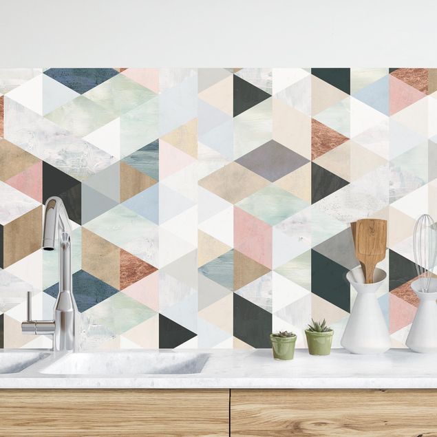 Achterwand voor keuken patroon Watercolour Mosaic With Triangles III