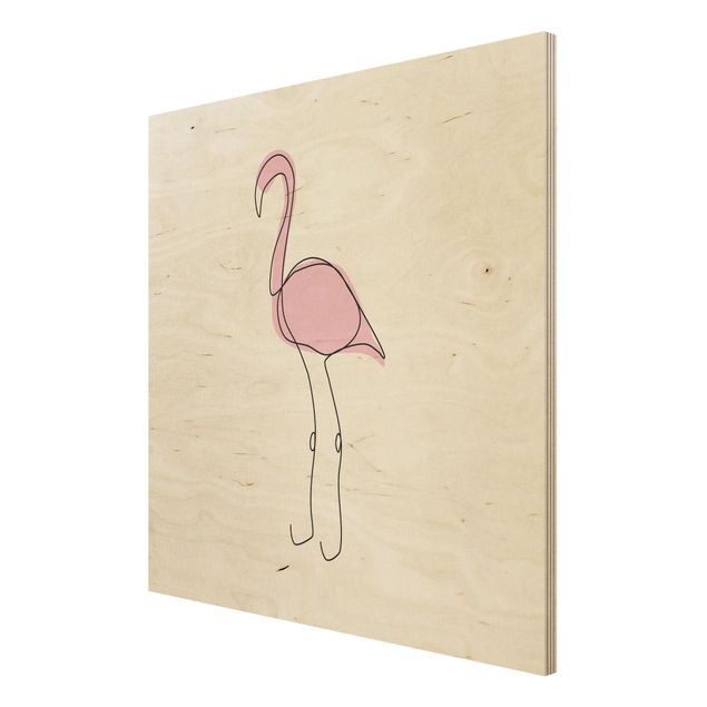 Houten schilderijen Flamingo Line Art