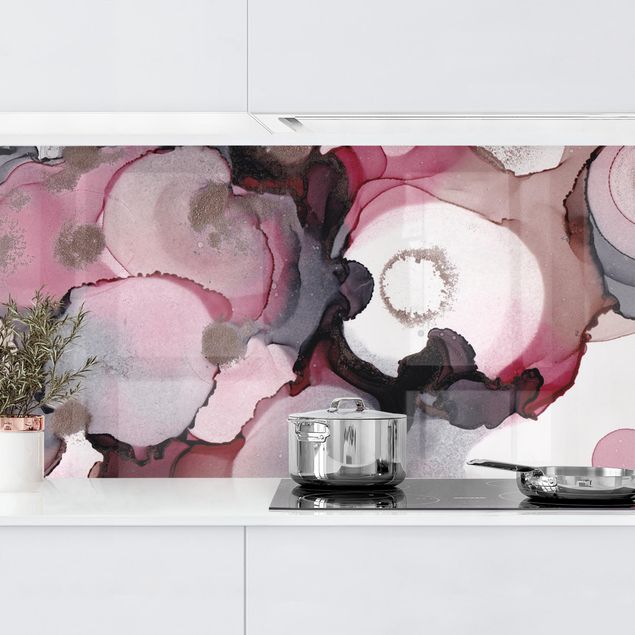 Achterwand voor keuken patroon Pink Beige Drops With Pink Gold