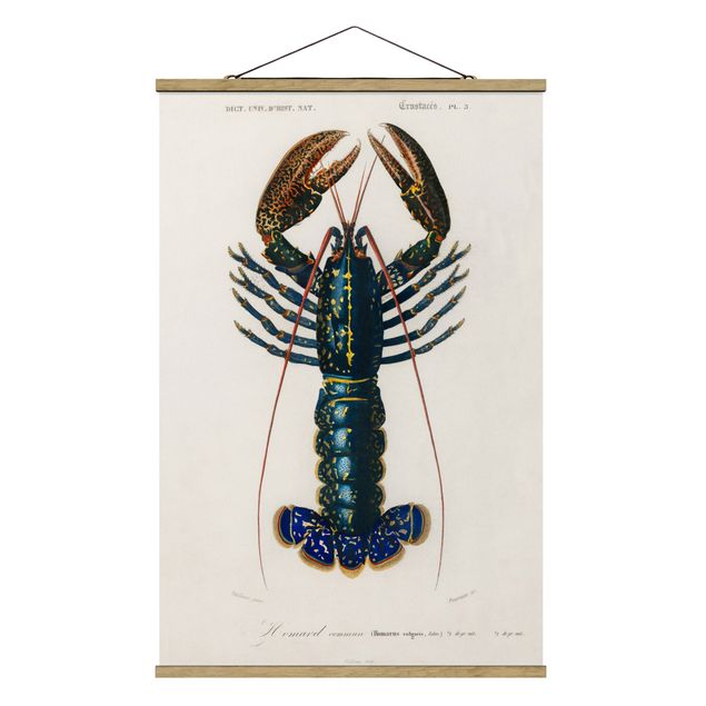 Stoffen schilderij met posterlijst Vintage Board Blue Lobster
