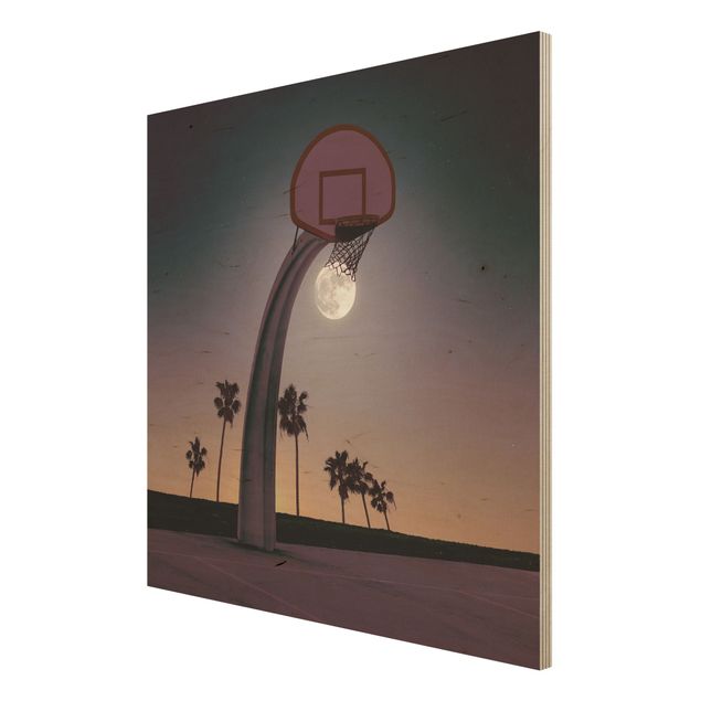 Houten schilderijen Basketball With Moon