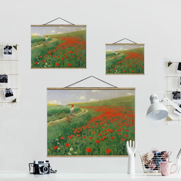 Stoffen schilderij met posterlijst Pál Szinyei-Merse - Summer Landscape With A Blossoming Poppy