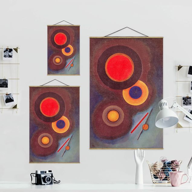 Stoffen schilderij met posterlijst Wassily Kandinsky - Circles And Lines