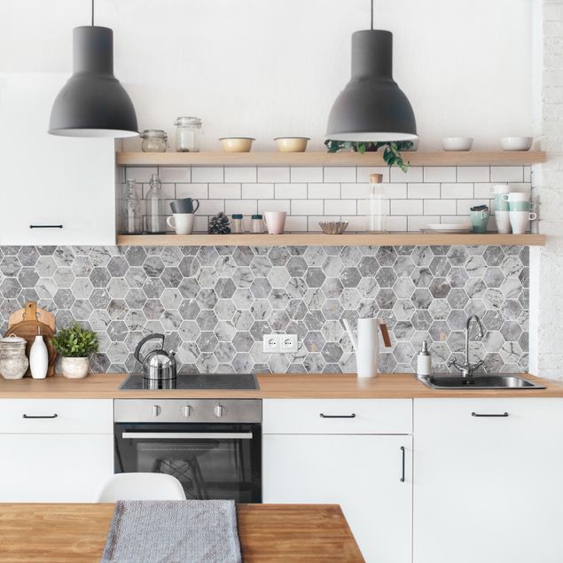 Achterwand voor keuken abstract Marble Hexagon Tiles - Grey