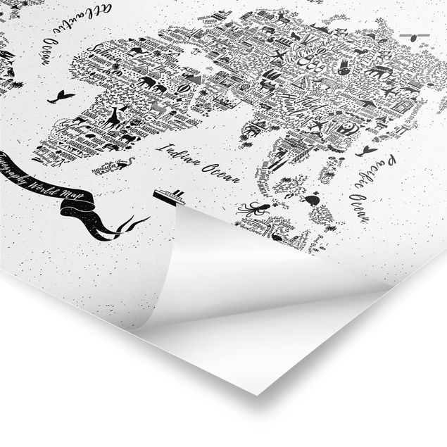 Posters Typography World Map White