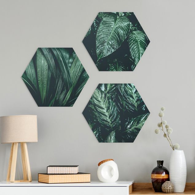 Hexagons Forex schilderijen - 3-delig Leaves In The Rain