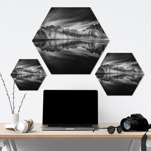 Hexagons Aluminium Dibond schilderijen Vesturhorn In Iceland