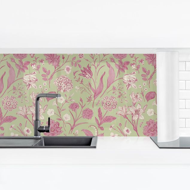 Achterwand voor keuken patroon Flower Dance In Mint Green And Pink Pastel