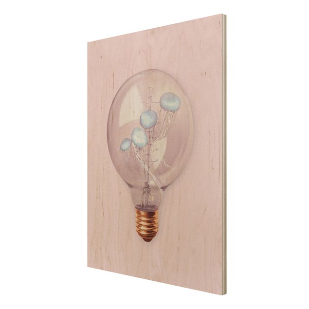 Houten schilderijen Light Bulb With Jellyfish