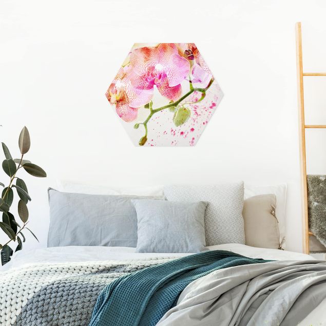 Hexagons Aluminium Dibond schilderijen Watercolour Flowers Orchids