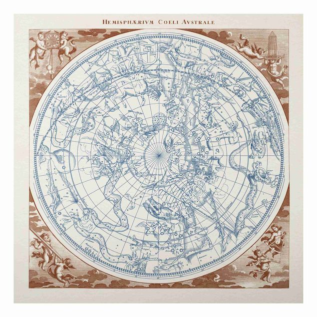 Aluminium Dibond schilderijen Vintage Star Map Southern Hemissphere