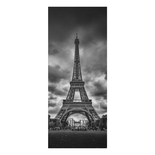 Forex schilderijen Eiffel Tower In Front Of Clouds In Black And White