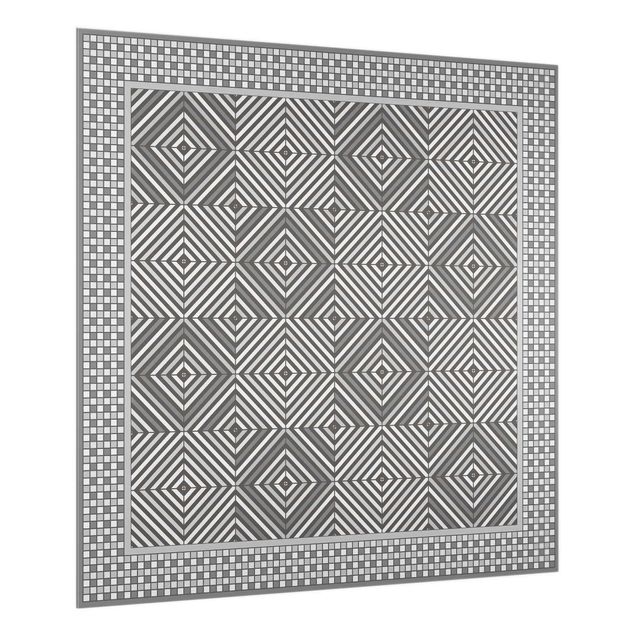 Spatscherm keuken Geometrical Tiles Vortex Grey With Mosaic Frame
