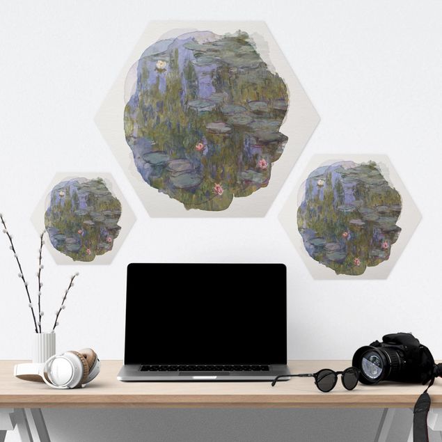 Hexagons Aluminium Dibond schilderijen WaterColours - Claude Monet - Water Lilies (Nympheas)