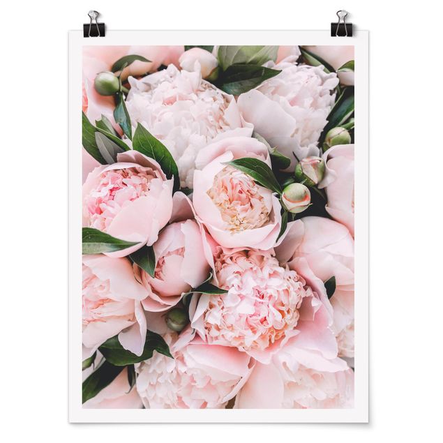 Posters Pink Peonies With Leaves