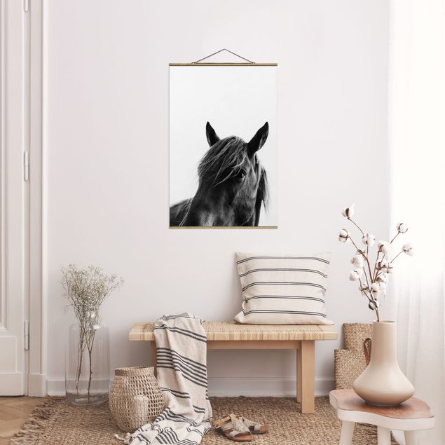 Stoffen schilderij met posterlijst Curious Horse