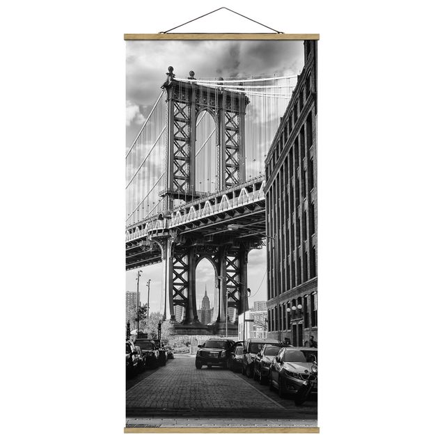 Stoffen schilderij met posterlijst Manhattan Bridge In America