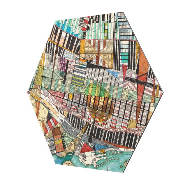 Hexagons Aluminium Dibond schilderijen Modern Map Of Montreal