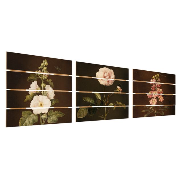 Houten schilderijen op plank - 3-delig Barbara Regina Dietzsch - Roses And Levkkoje