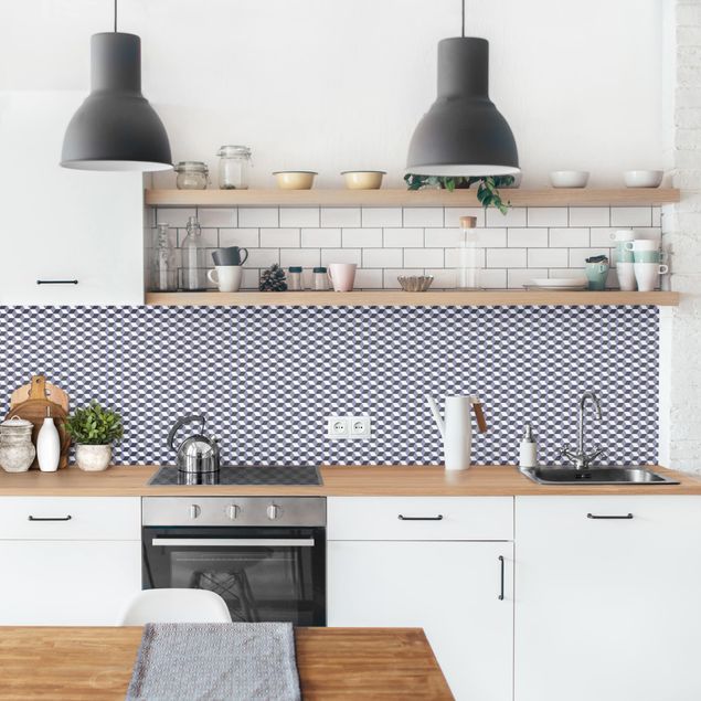 Achterwand voor keuken tegelmotief Geometrical Tile Mix Cubes Purple