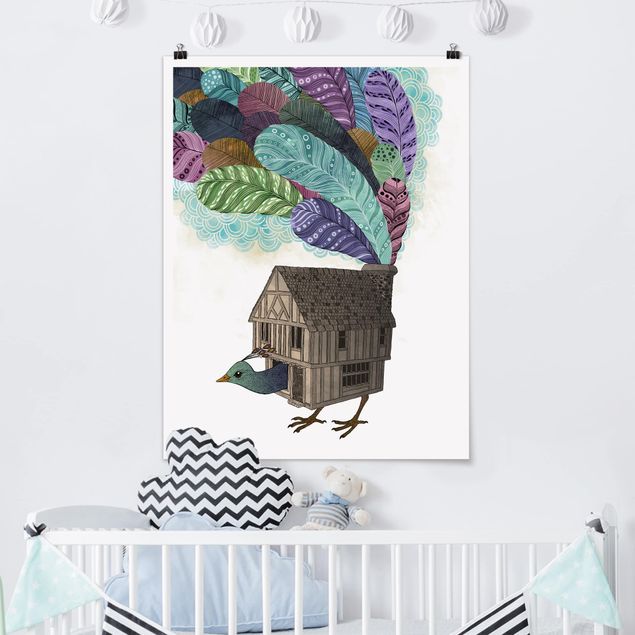 Posters Illustration Birdhouse With Feathers