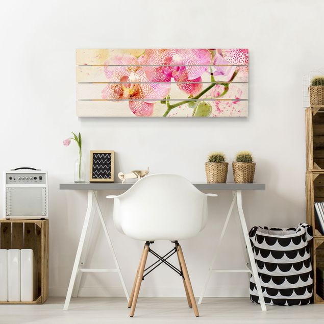 Houten schilderijen op plank Watercolour Flowers Orchids