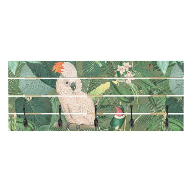 Wandkapstokken houten pallet Vintage Collage - Kakadu And Hummingbird