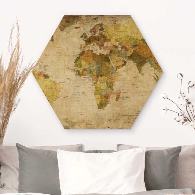Hexagons houten schilderijen World map