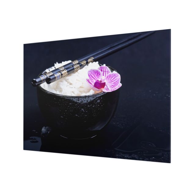 Spatscherm keuken Reisschale mit Orchidee
