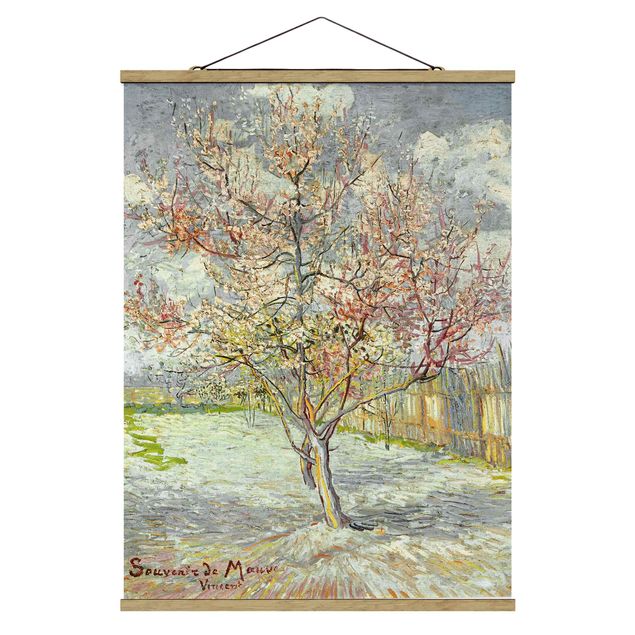 Stoffen schilderij met posterlijst Vincent van Gogh - Flowering Peach Trees