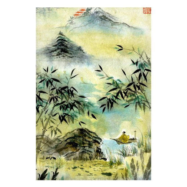 Magneetborden Japanese Watercolour Drawing Bamboo Forest