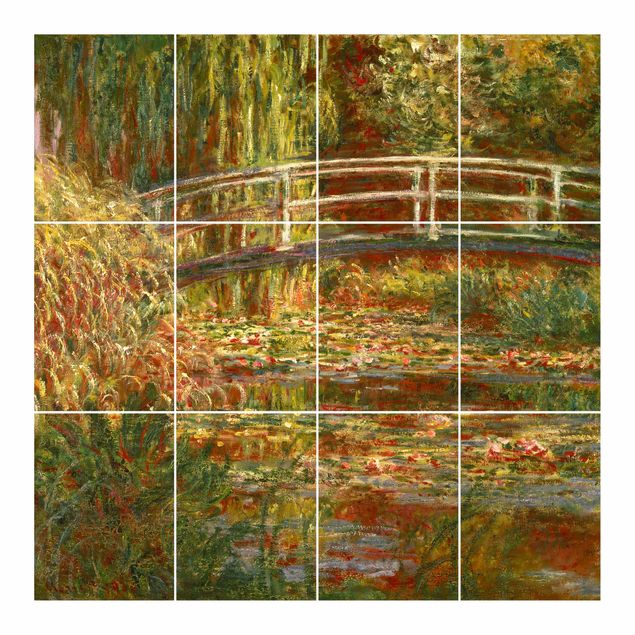 Tegelstickers Claude Monet - Waterlily Pond And Japanese Bridge (Harmony In Pink)