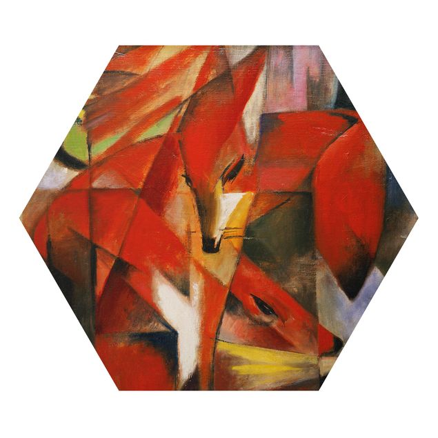 Hexagons Aluminium Dibond schilderijen Franz Marc - Foxes