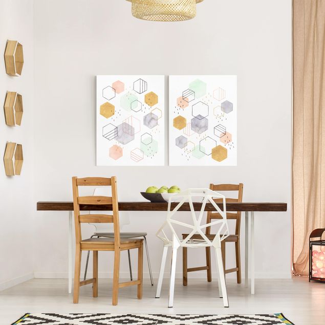 Canvas schilderijen - 2-delig  Hexagonal Scattering Set I