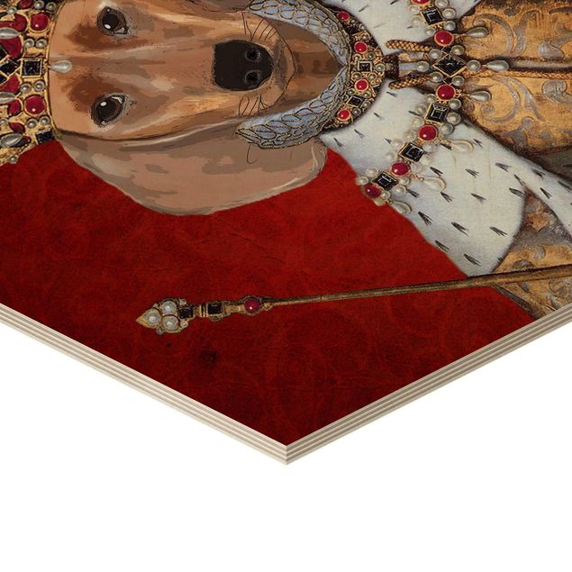 Hexagons houten schilderijen Animal Portrait - Dachshund Queen
