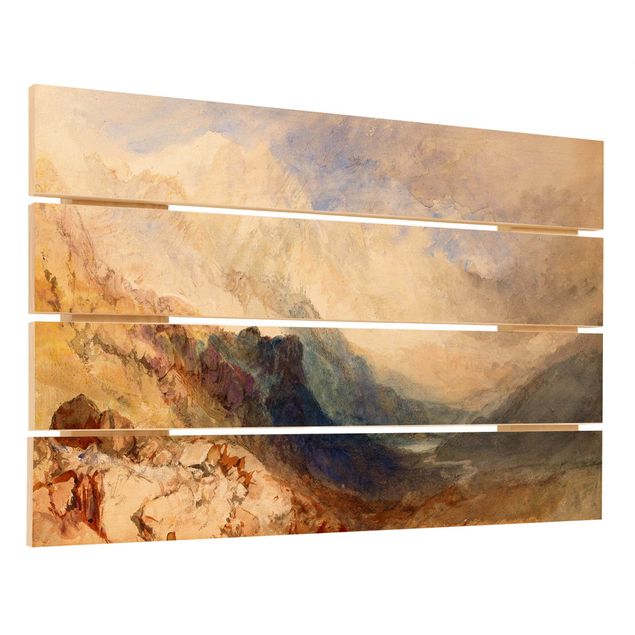 Houten schilderijen op plank William Turner - View along an Alpine Valley, possibly the Val d'Aosta