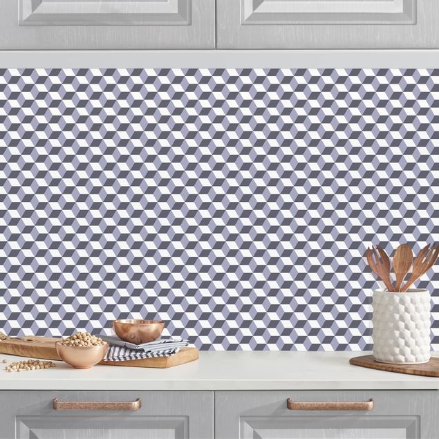 Achterwand voor keuken patroon Geometrical Tile Mix Cubes Purple