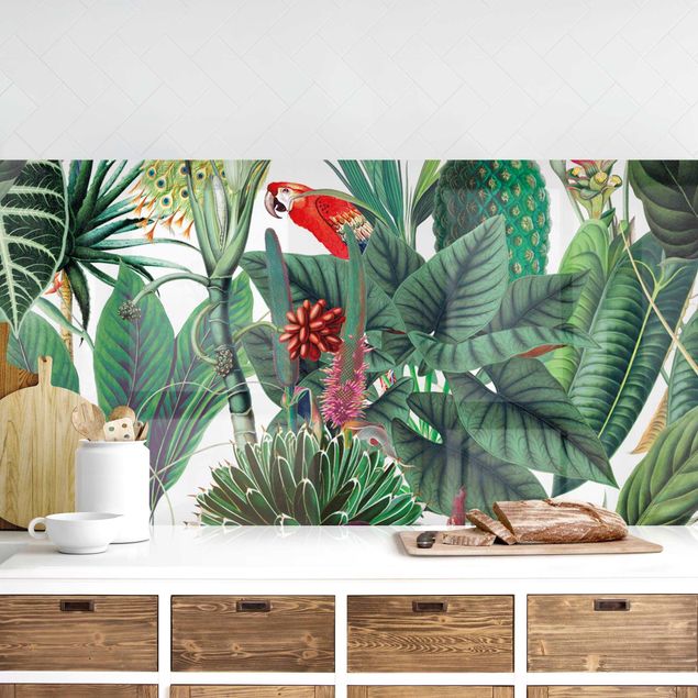 Achterwand voor keuken bloemen Colourful Tropical Rainforest Pattern