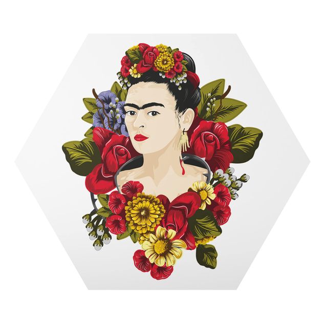 Hexagons Aluminium Dibond schilderijen Frida Kahlo - Roses