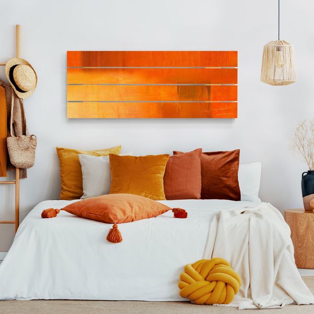 Houten schilderijen op plank Composition In Orange And Brown 03