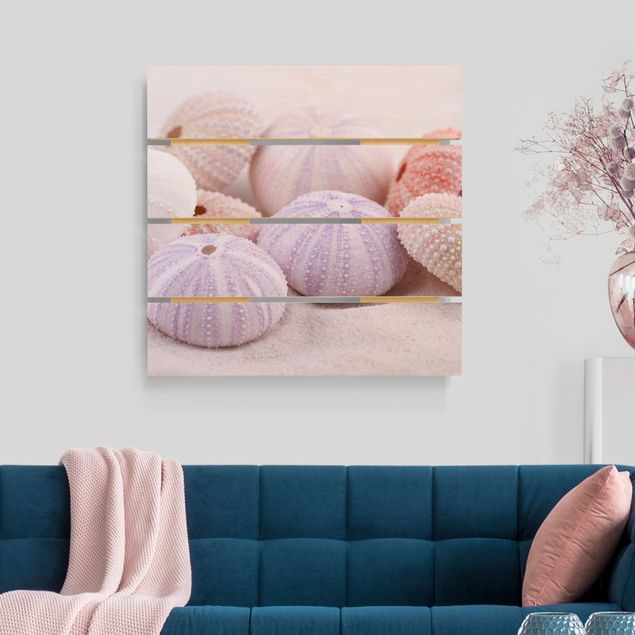 Houten schilderijen op plank Sea Urchin In Pastel