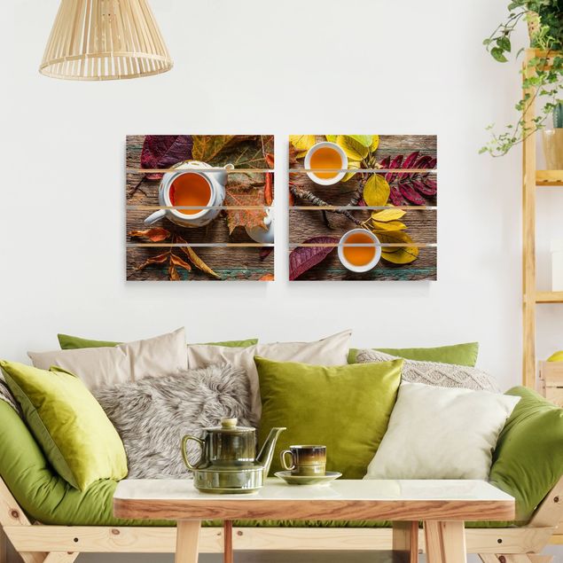 Houten schilderijen op plank - 2-delig Tee In September