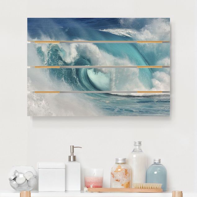 Houten schilderijen op plank Raging Waves