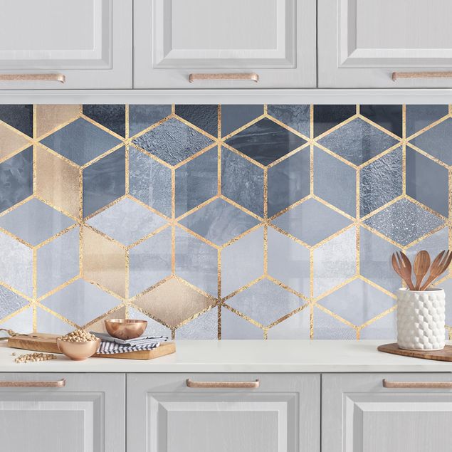 Achterwand voor keuken patroon Blue White Golden Geometry