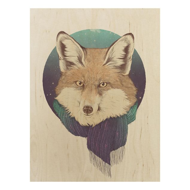 Houten schilderijen Illustration Fox Moon Purple Turquoise